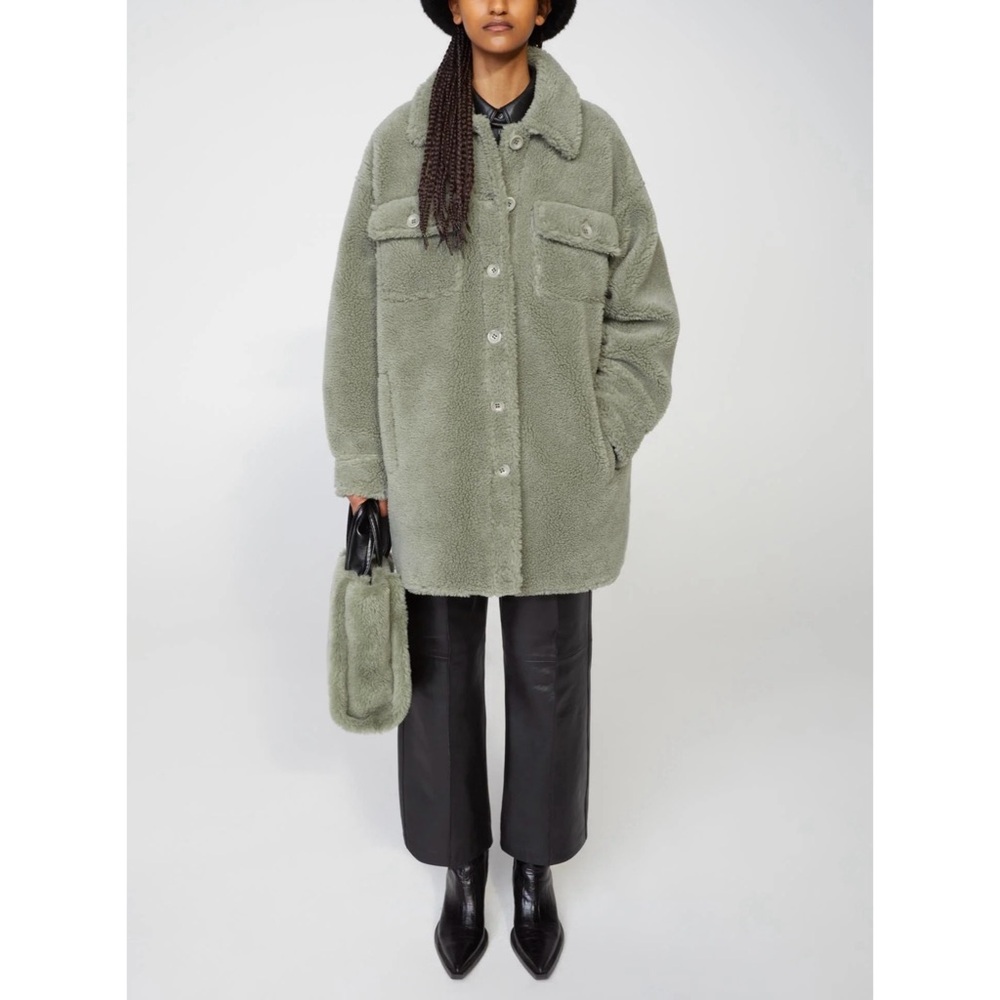 Stand Studio Sabi faux fur teddy sherpa jacket sage green